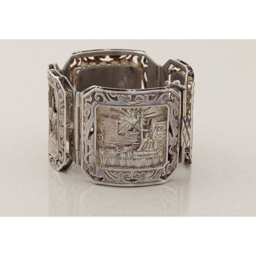 Sterling Silver Aztec Mayan Bracelet 6 3/4" inch - Picture 6 of 9